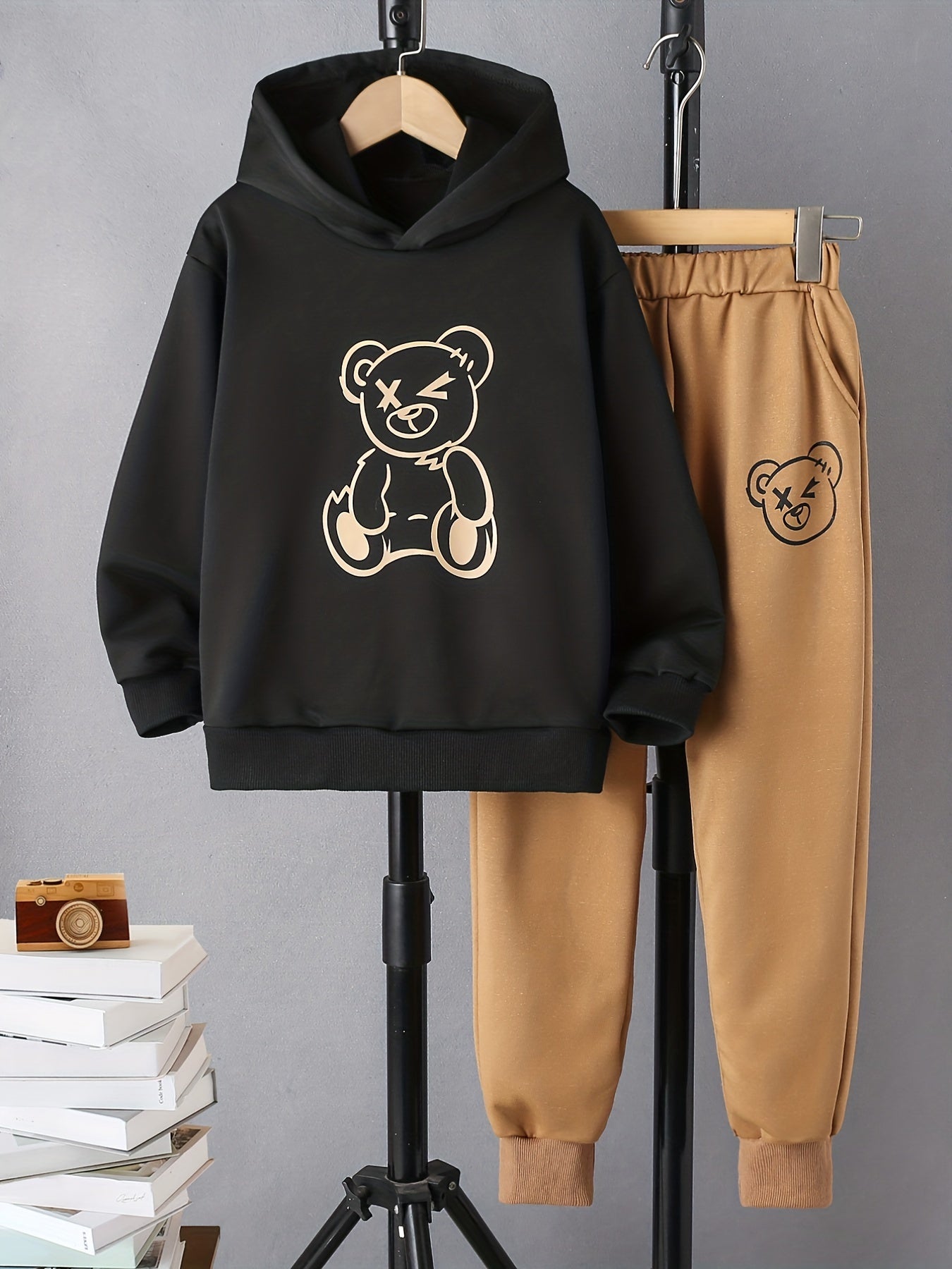 Boy's 2pcs Hoodie & Pants Set Cartoon Bear Print Top Casual Outfits Kids Clothes