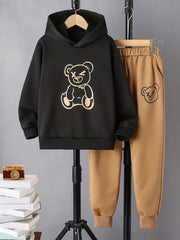 Boy's 2pcs Hoodie & Pants Set Cartoon Bear Print Top Casual Outfits Kids Clothes