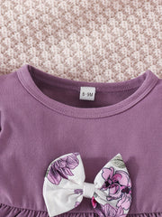Baby Girls Dress & Floral Pants Set, Long Sleeves, Bow Knot, Spring Fall