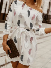 Feather Print Long Sleeve Bodycon Dress
