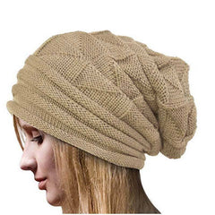 Women's Wool Snow Ski Cap Pleated Knit Hat