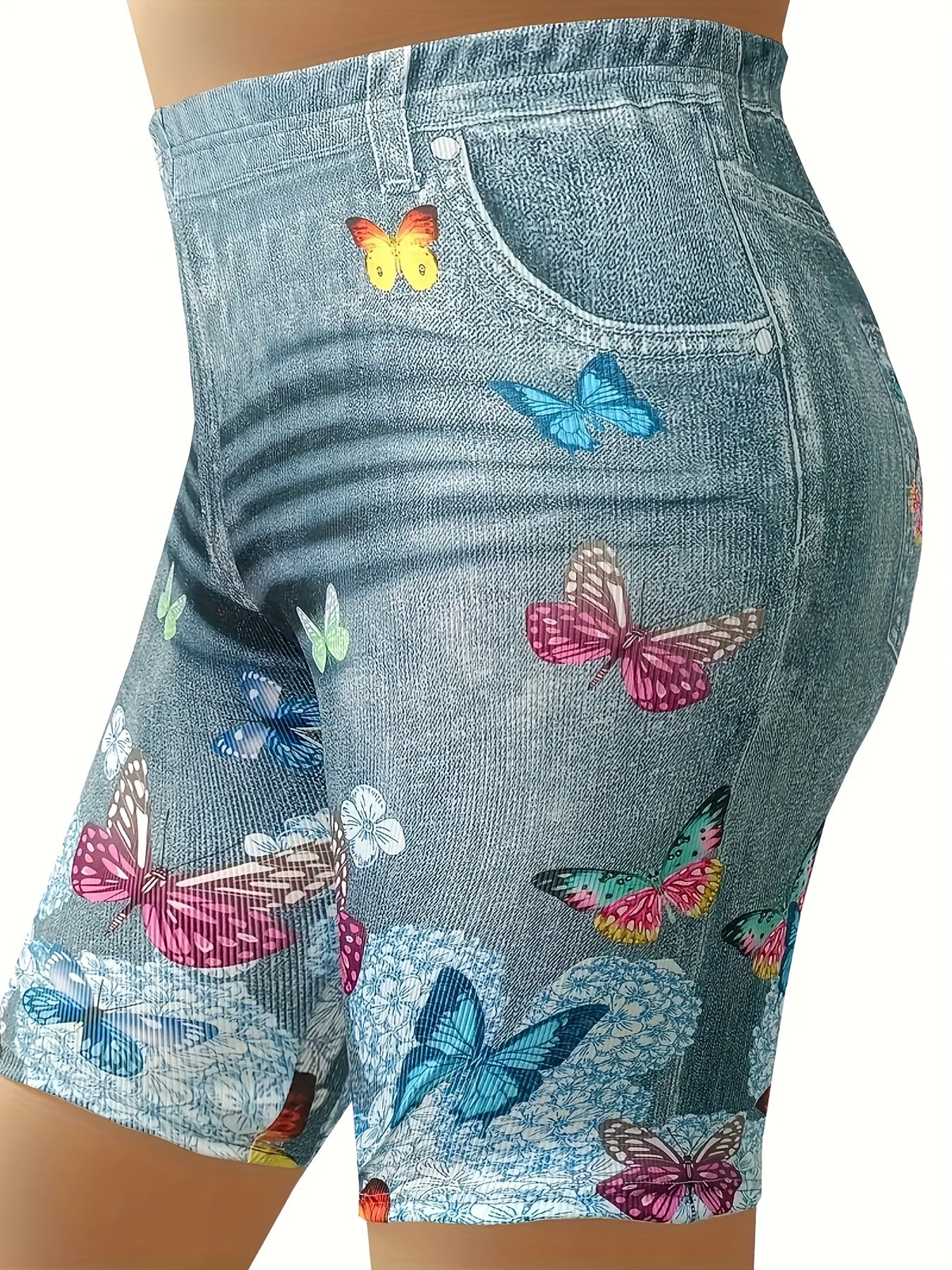Butterfly Print Short Length Leggings High Waist Slim Summer Leggings
