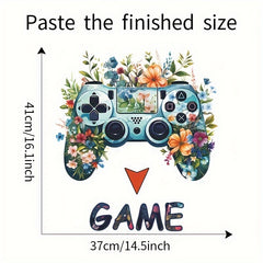 Gamer Wall Decal Cartoon Gaming Flowers Green Leaves Wall Sticker