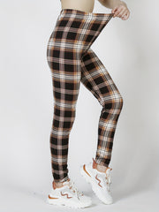 Plaid Slim Leggings High Waist Elastic Bottoms Women's Clothing