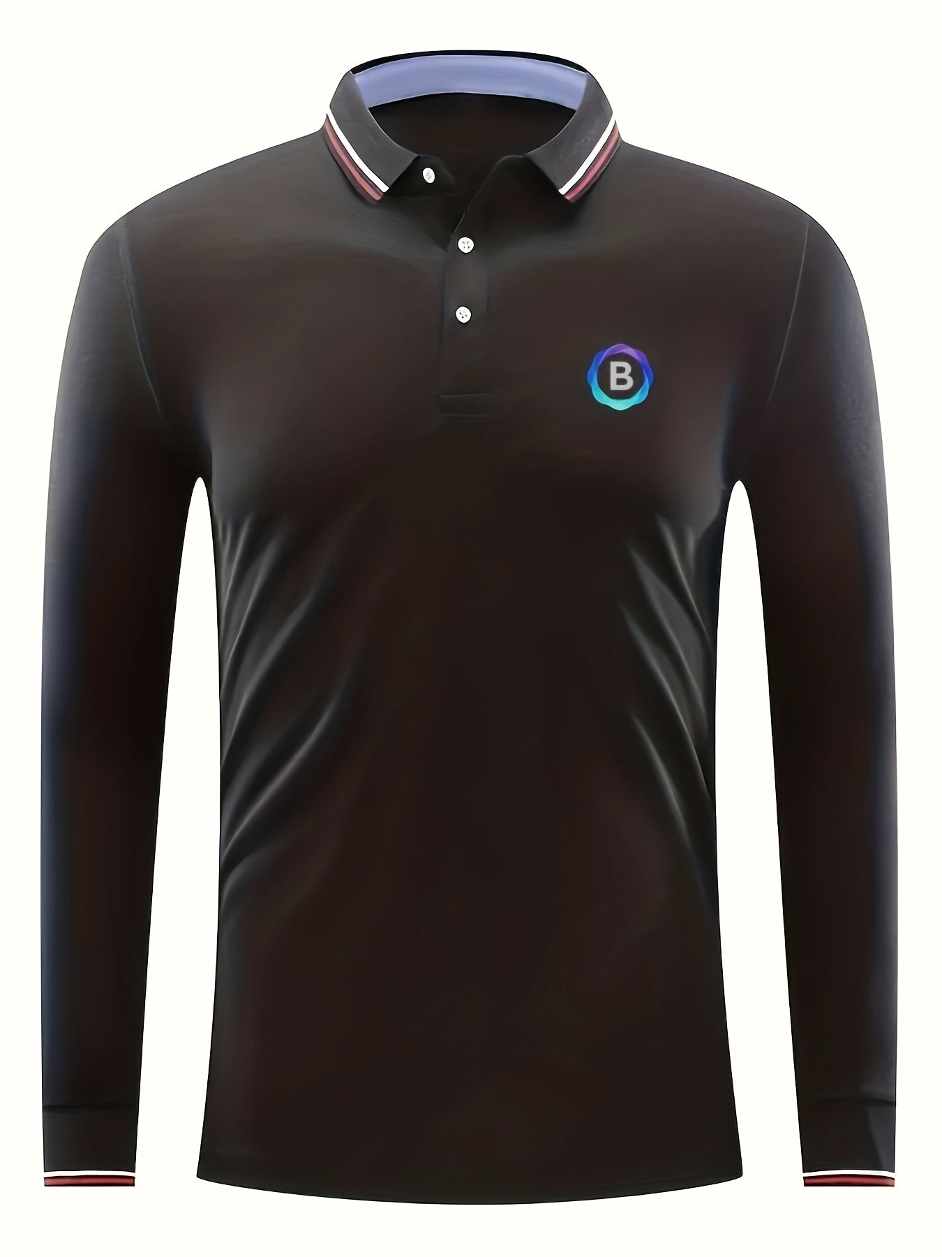 Men's B Print Polo Shirt Casual Slightly Stretch Breathable Button
