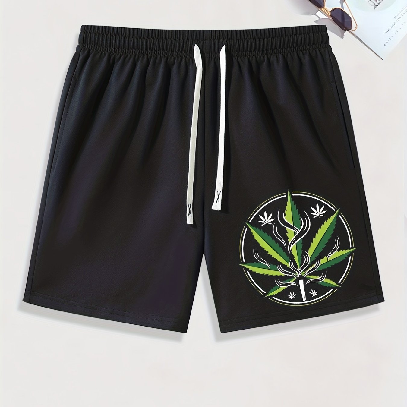 Leaf Print Men s Casual Drawstring Shorts