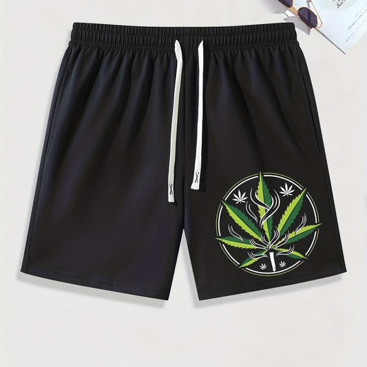 Leaf Print Men s Casual Drawstring Shorts