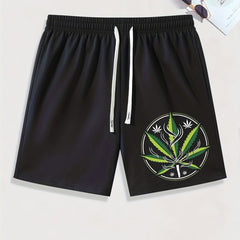 Leaf Print Men s Casual Drawstring Shorts