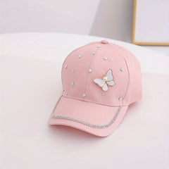 Kids Sunshade Baseball Cap with Rhinestone Butterfly