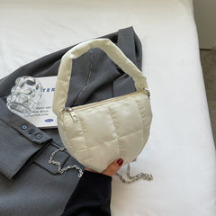 Solid Shoulder Bag Quilted Zipper Satchel Bag All Match Handbag