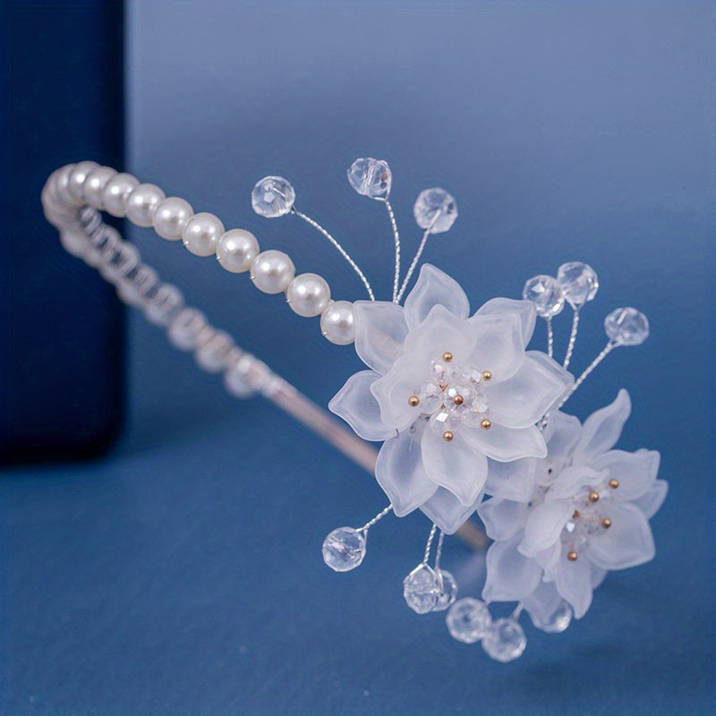 Pearl Beaded Flower Headband for Bridal Wedding