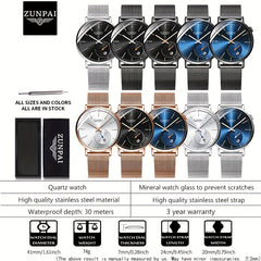 ZUNPAI Men's Stainless Steel Business Watch