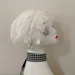 Flower Embroidery Lace Beanie Thin Breathable Turban Cap Head Wrap
