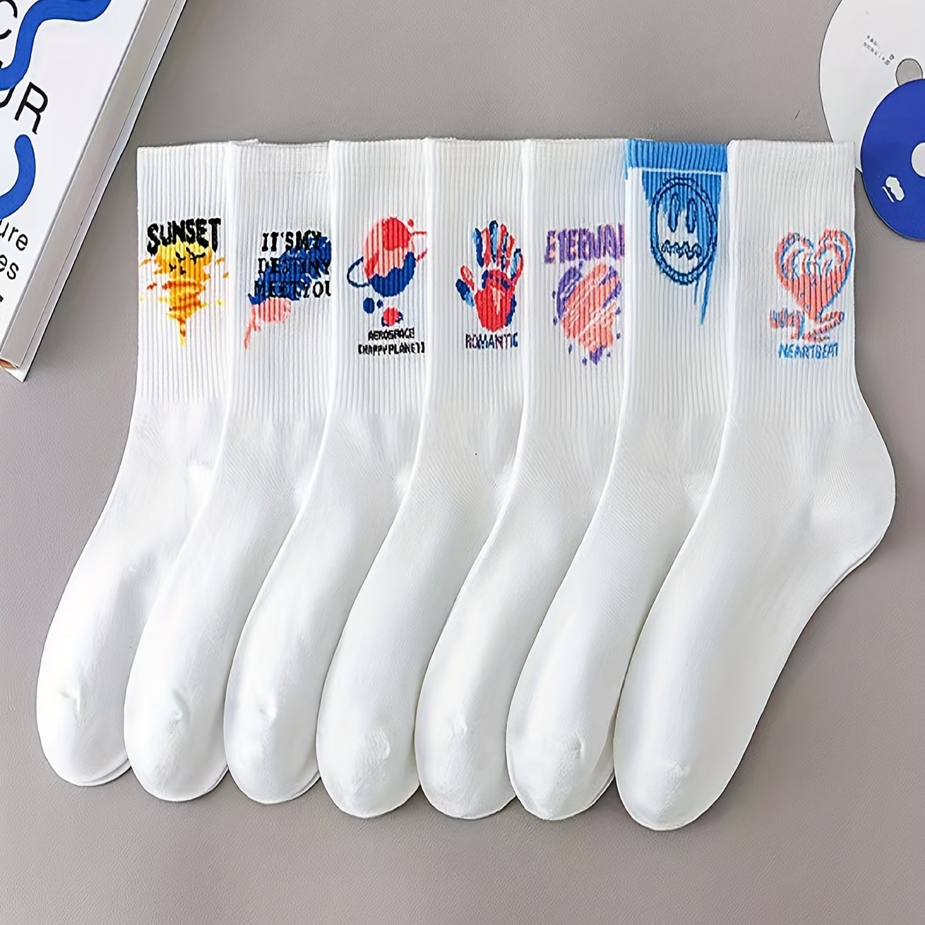 7 Pairs Cartoon Graffiti Socks Women's Stockings