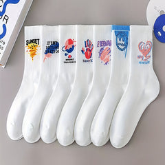 7 Pairs Cartoon Graffiti Socks Women's Stockings