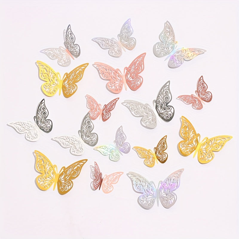 12pcs 3D Golden Butterfly Wall Decorations for Birthday Party and Cake Decor