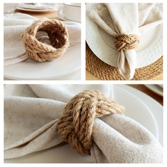 4pcs Linen Napkin Ring Handwoven Straw Western Restaurant Home Decor