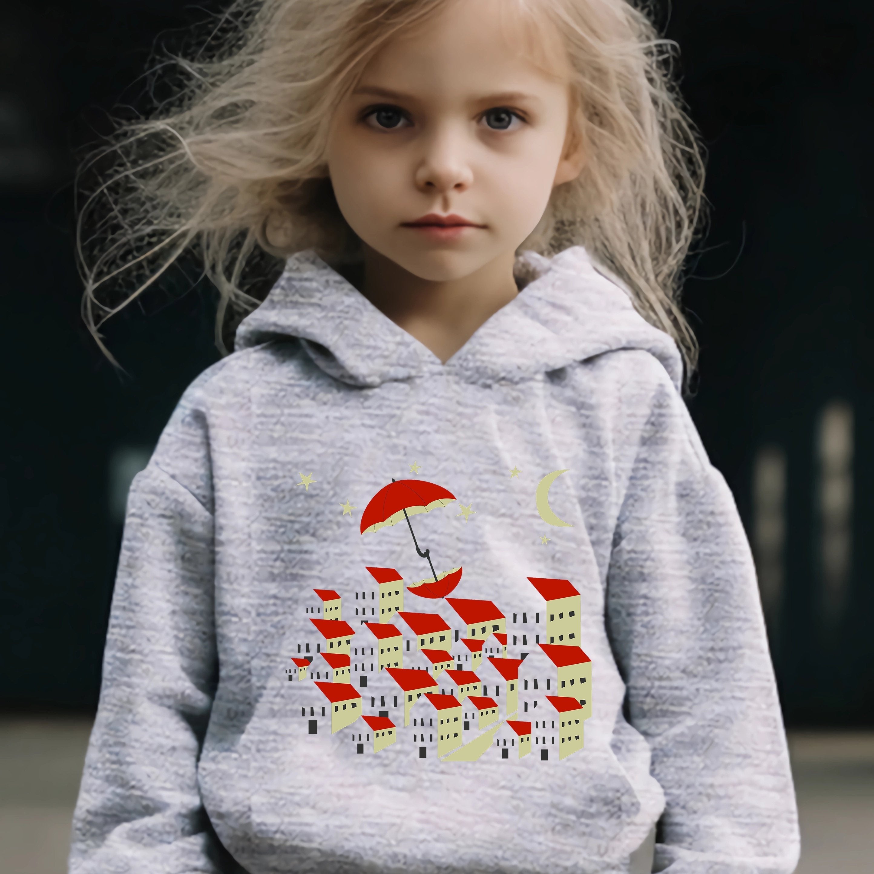 Umbrella Pattern Long Sleeve Hooded Sweatshirt Girls Comfy Hoodies Pullover