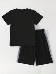 2pcs Boys Flawless Block T shirt & Shorts Summer Clothes Sets