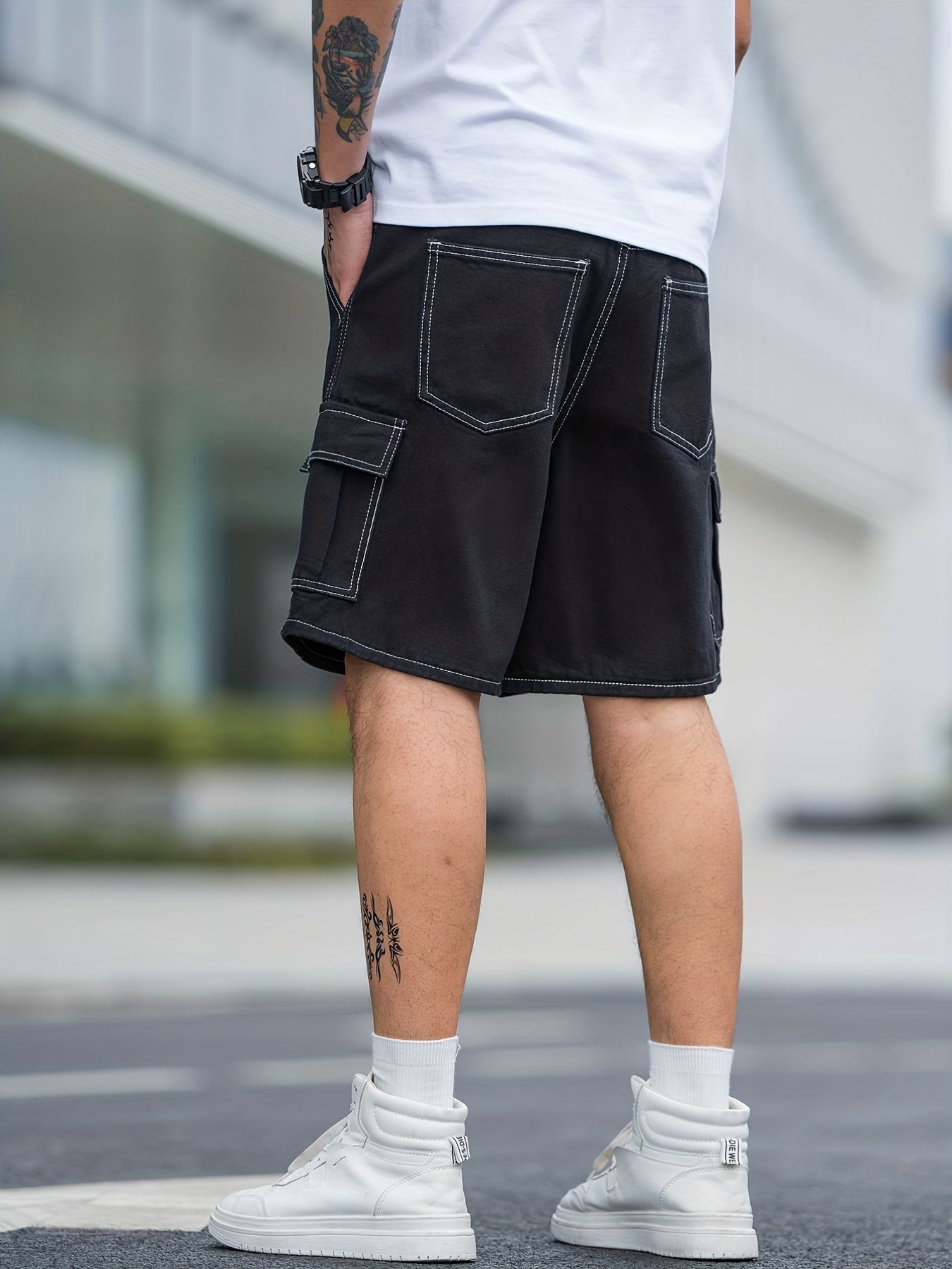 Street Style Denim Shorts with Flap Pockets