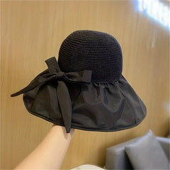 Wide Brim Bowknot Sun Hat Hollow Breathable UV Protection Bucket Hat
