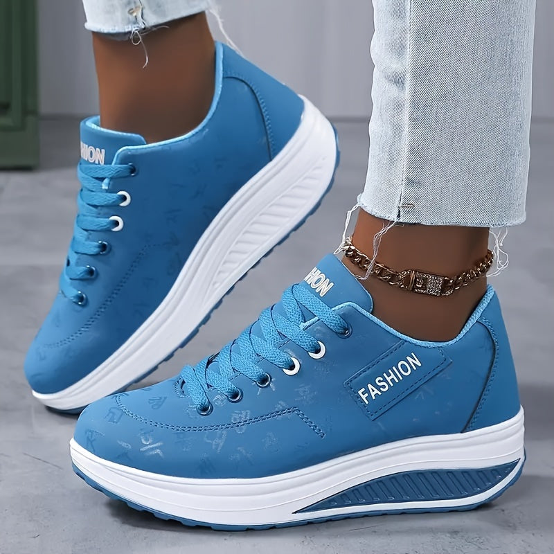 Women's Letter Pattern Non slip Chunky Sneakers Lace up Walking Shoes