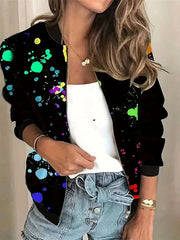 Graphic Print Zipper Jacket Baseball Neck Outerwear