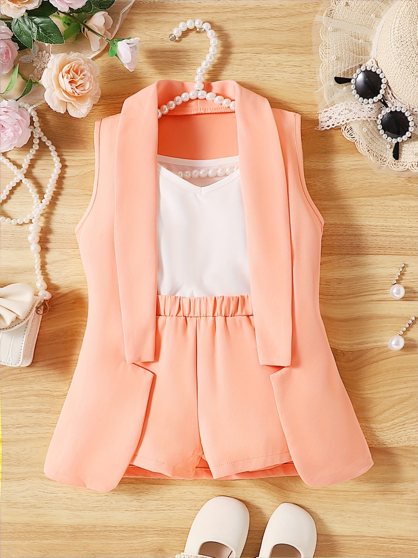 3pc Girls Suit Blazer Shorts Cami Set