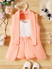 3pc Girls Suit Blazer Shorts Cami Set
