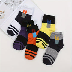 5 Pairs Striped Pattern Socks, Breathable, Comfortable, Outdoor Casual Socks
