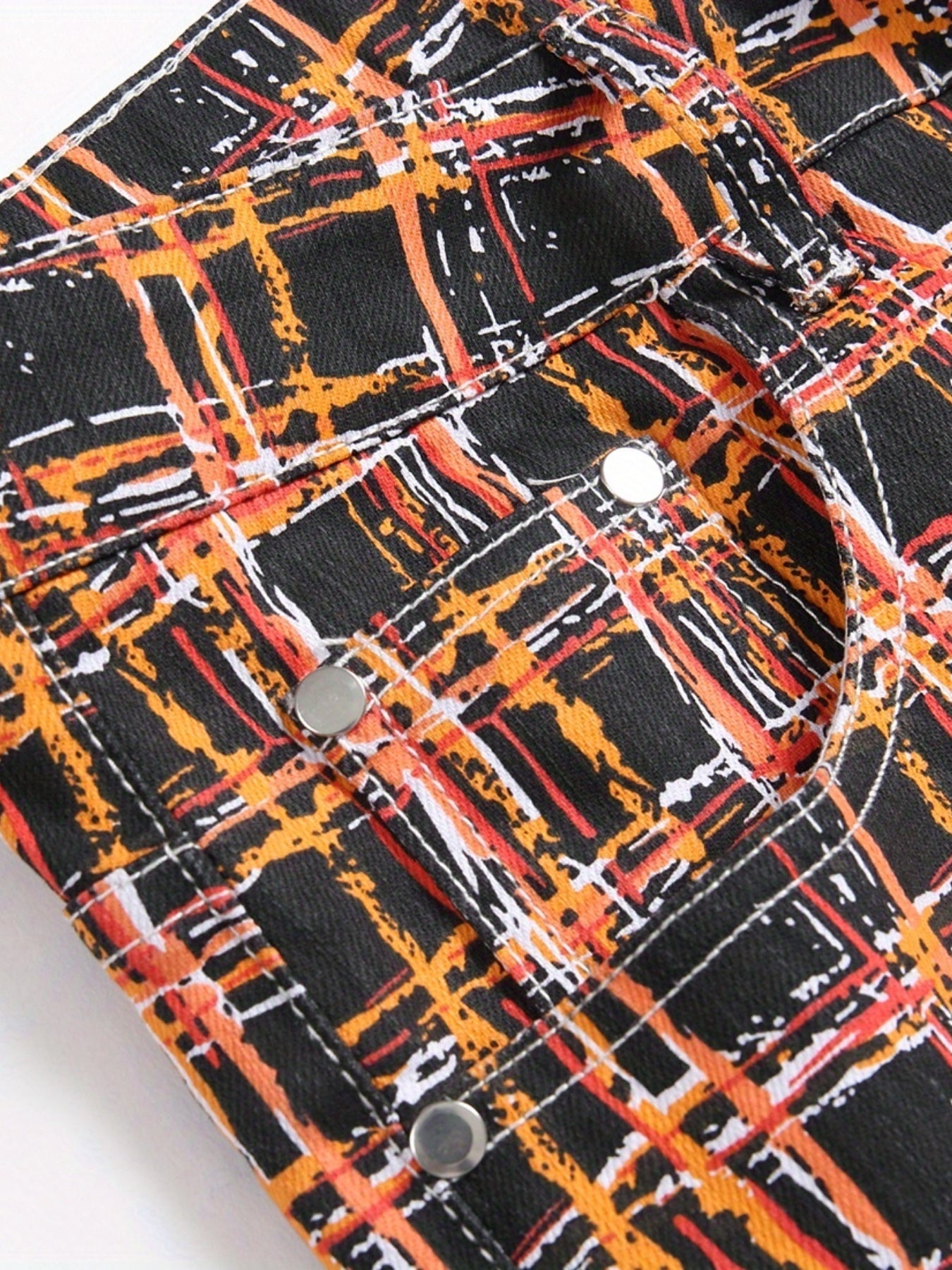 Colorful Plaid Cotton Jeans Men's Casual Creative Allover Print Mid Stretch