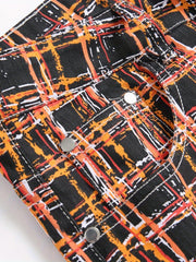 Colorful Plaid Cotton Jeans Men's Casual Creative Allover Print Mid Stretch