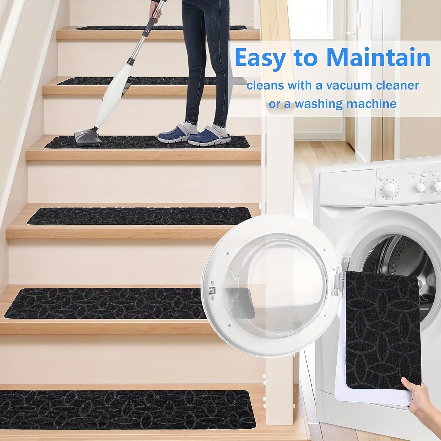 15pcs Non Slip Stair Carpet Treads Rug Mats for Wooden Steps Indoor