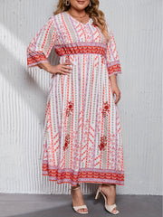 Women's Plus Size Kaftan Dress Floral & Geometric Print V Neck Maxi