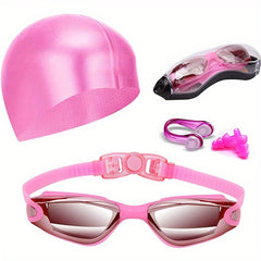 5-in-1 Electroplated Swimming Goggles & Cap Set for Clear Vision & Comfort