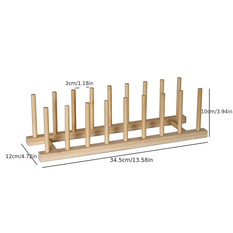 Bamboo Kitchen Organizer Plate Bowl Cup Pot Lid Cutting Board Drain Rack