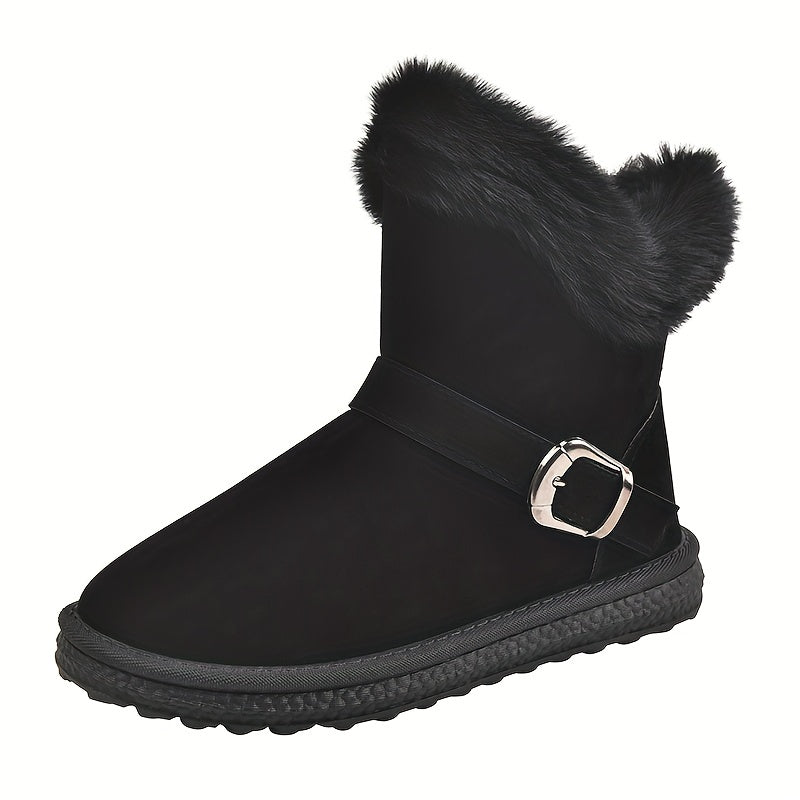 Women's Buckle Decor Snow Boots Round Toe Flat Comfortable Short Boots