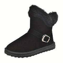 Women's Buckle Decor Snow Boots Round Toe Flat Comfortable Short Boots
