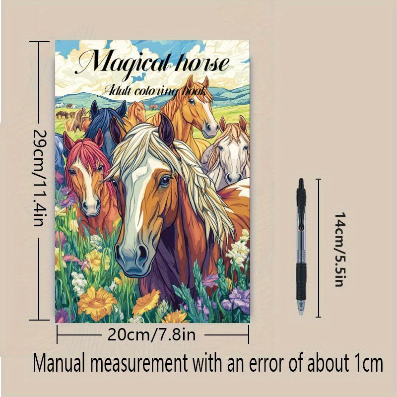 Magical Horse Adult Coloring Book DIY Art Therapy Drawing & Painting Kit