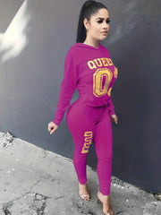 Letter Print 2-Piece Set Hoodies & Skinny Pants