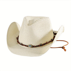 Men's Vintage Wide Brim Cowboy Straw Sun Hat