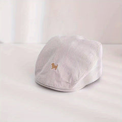 Casual Striped Beret Vintage Breathable Cap Dog Embroidery
