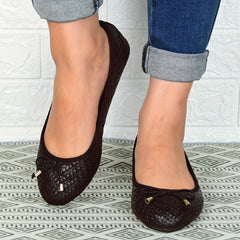 Women's Bowknot Ballet Flats Slip On Faux Leather Shoes Comfy Flat Shoes