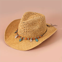 Boho Braid Rope Cowboy Hat Wide Brim Western Straw Jazz Hat