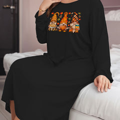 Thanksgiving Dwarfs & Pine Cone Print Dress