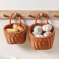 Woven Storage Basket Wall Organizer Kitchen Garlic Storage