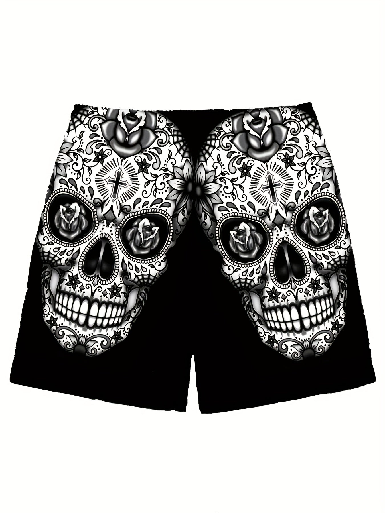 Men's Floral Skull Graphic Shorts 3D Print Elastic Waist Summer Outdoor Wear