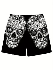 Men's Floral Skull Graphic Shorts 3D Print Elastic Waist Summer Outdoor Wear