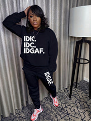 Letter Print Casual Two Piece Set Crew Neck Long Sleeve Tops & Jogger Pants