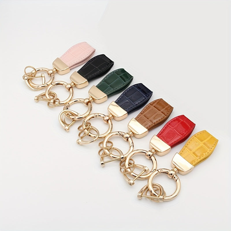 Plaid Faux Leather Car Keychain Pendant with Decor
